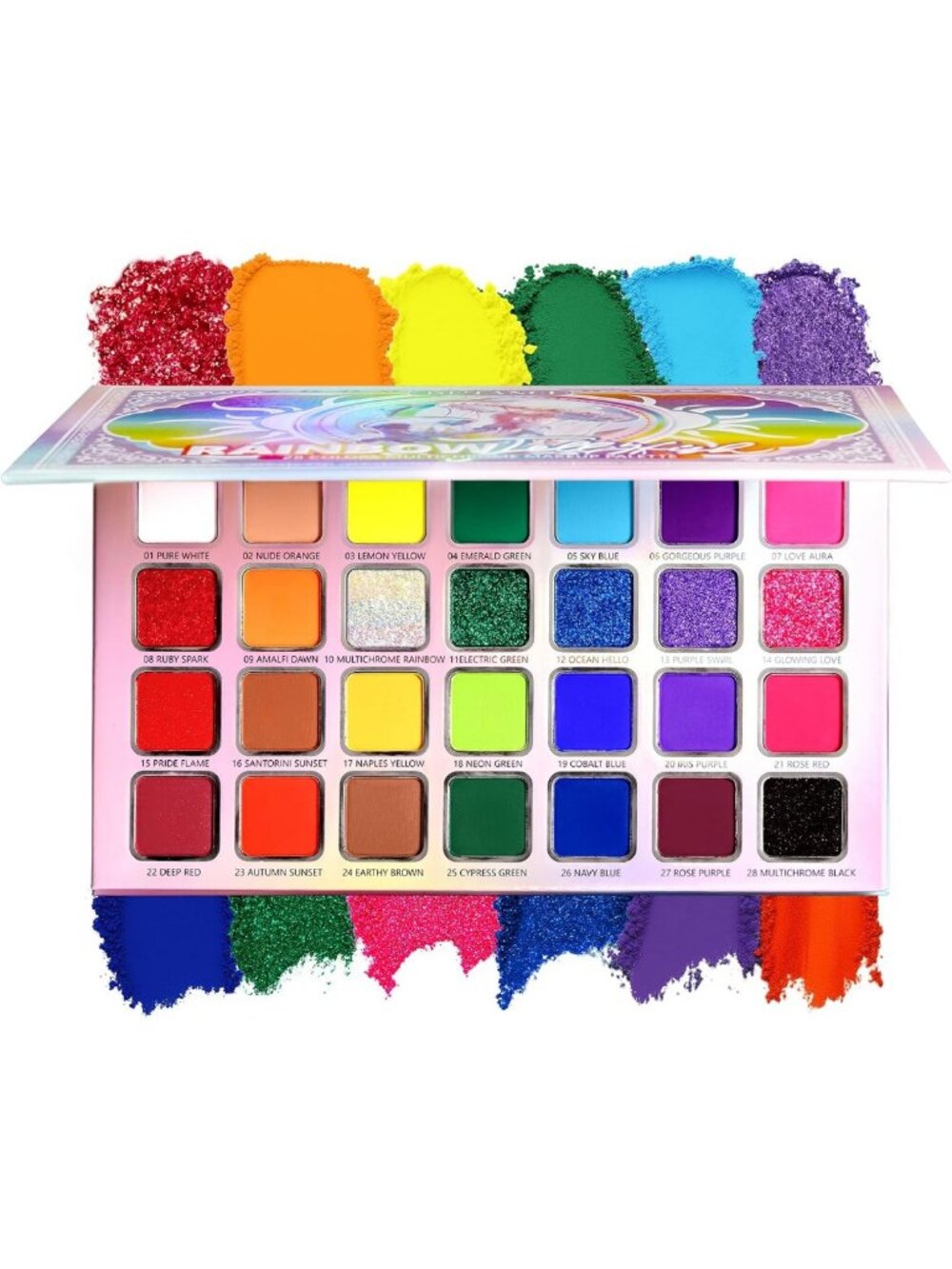 Colorful 28-Color Neon Rainbow Eyeshadow Palette - Bright Metallic & Matte